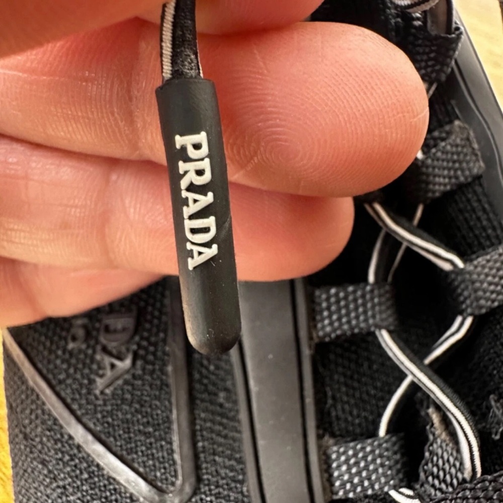 Prada Knit Lace Up Black Trainer Sneakers Shoes Black White Size 38.5 8.5 - Picture 13 of 13